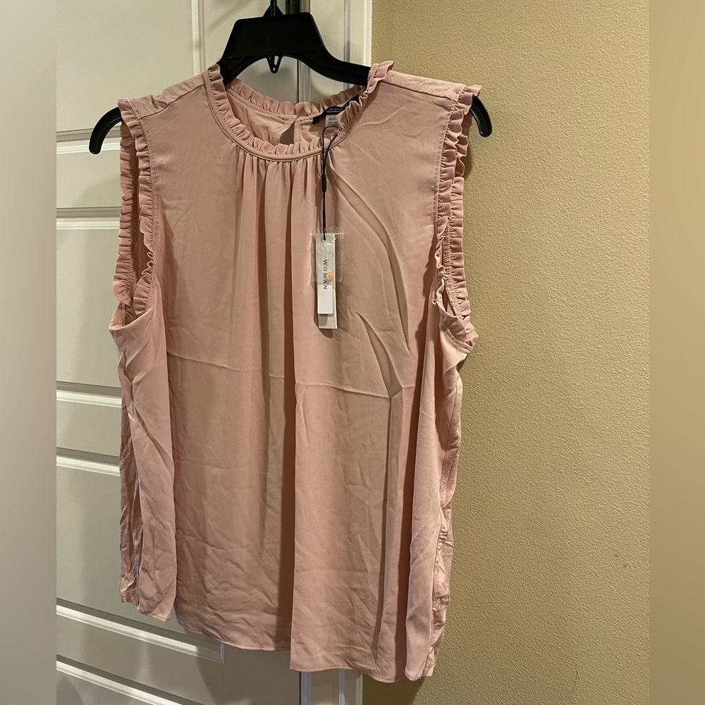 NWT T TAHARI Ruffle Crewneck Top, blush, 2X
